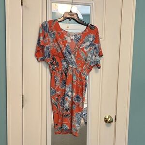 Purple Rain Orange and Blue Flutter Sleeve Midi Sundress NWOT
